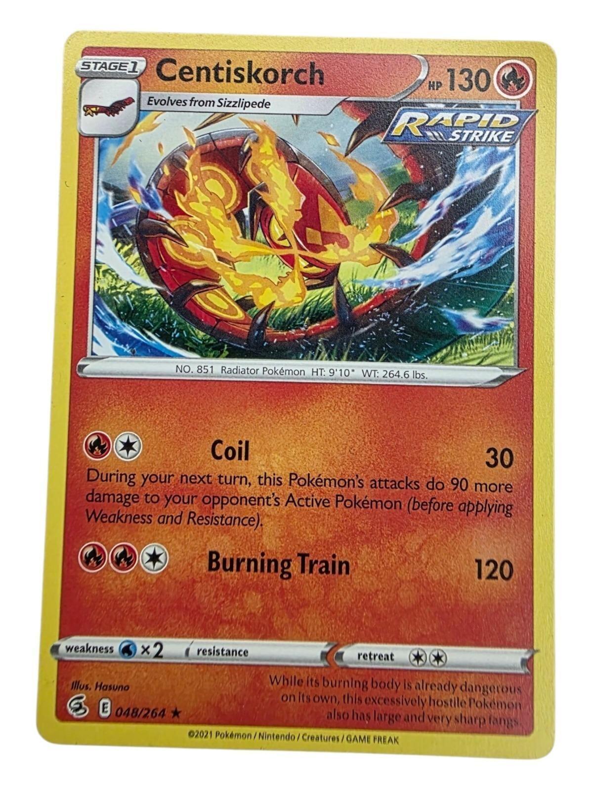 Centiskorch 048/264 rare Pokémon card from SWSH Fusion Strike with 130 HP.