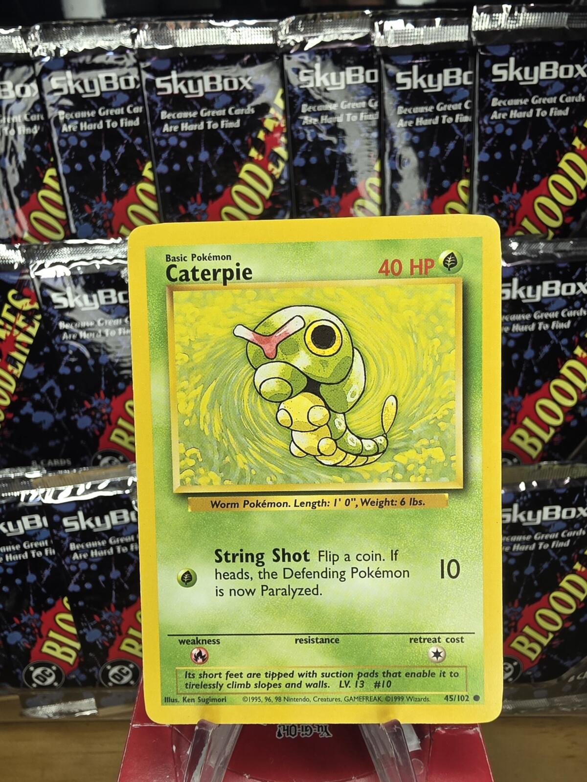 Vintage Base Set 1 Pokemon Caterpie Card - Yellow and Green