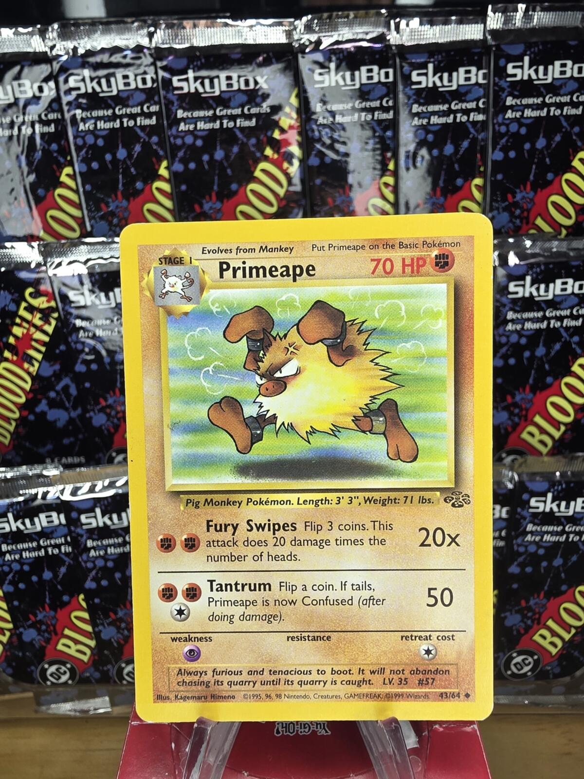 Vintage Jungle Pokemon Primeape Yellow and Brown Trading Card