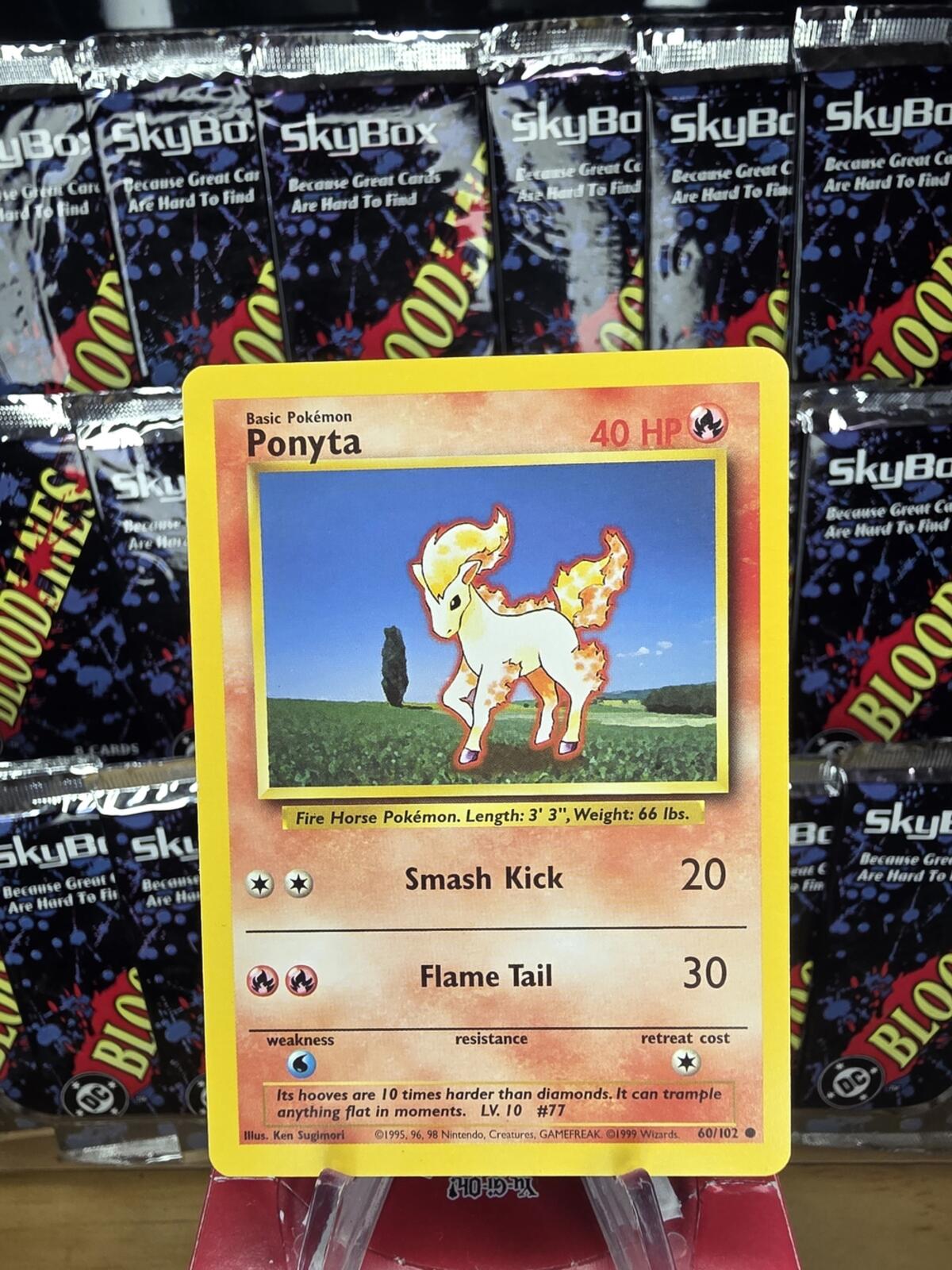 Vintage Base Set 1 Pokemon Ponyta Card - Yellow Orange Red