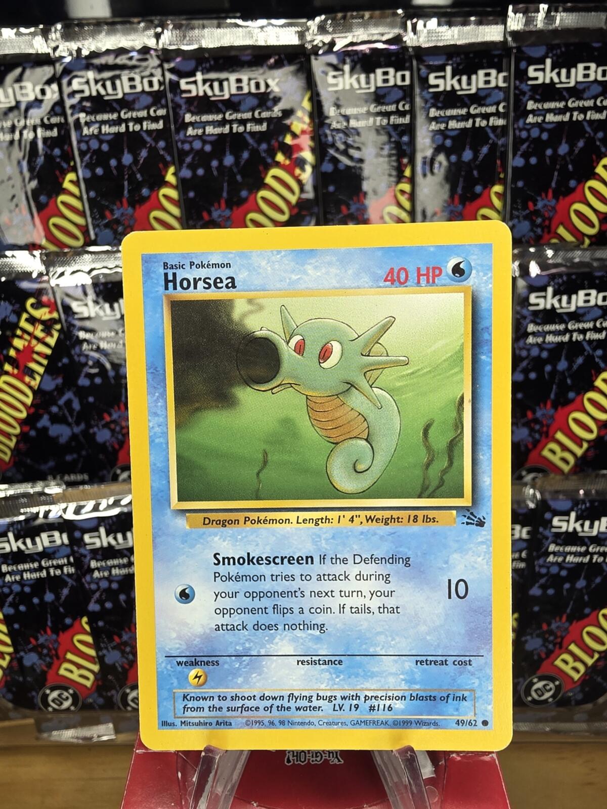 Vintage Fossil Pokemon Yellow Border Horsea Trading Card