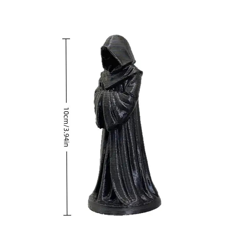 A black hooded figure statue standing with crossed arms, marked as 10cm tall.