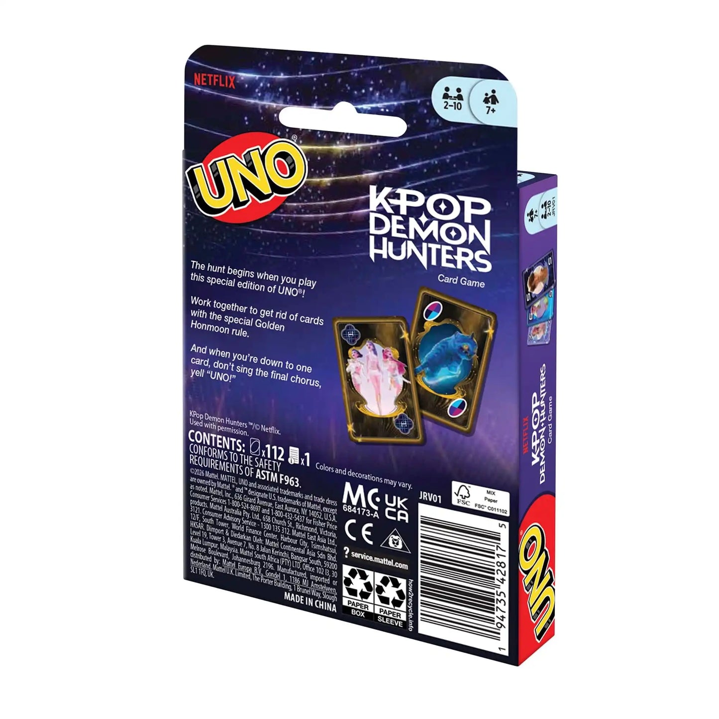 UNO JRV01 K-POP Demon Hunters Card Game with Wild Golden Honmoon