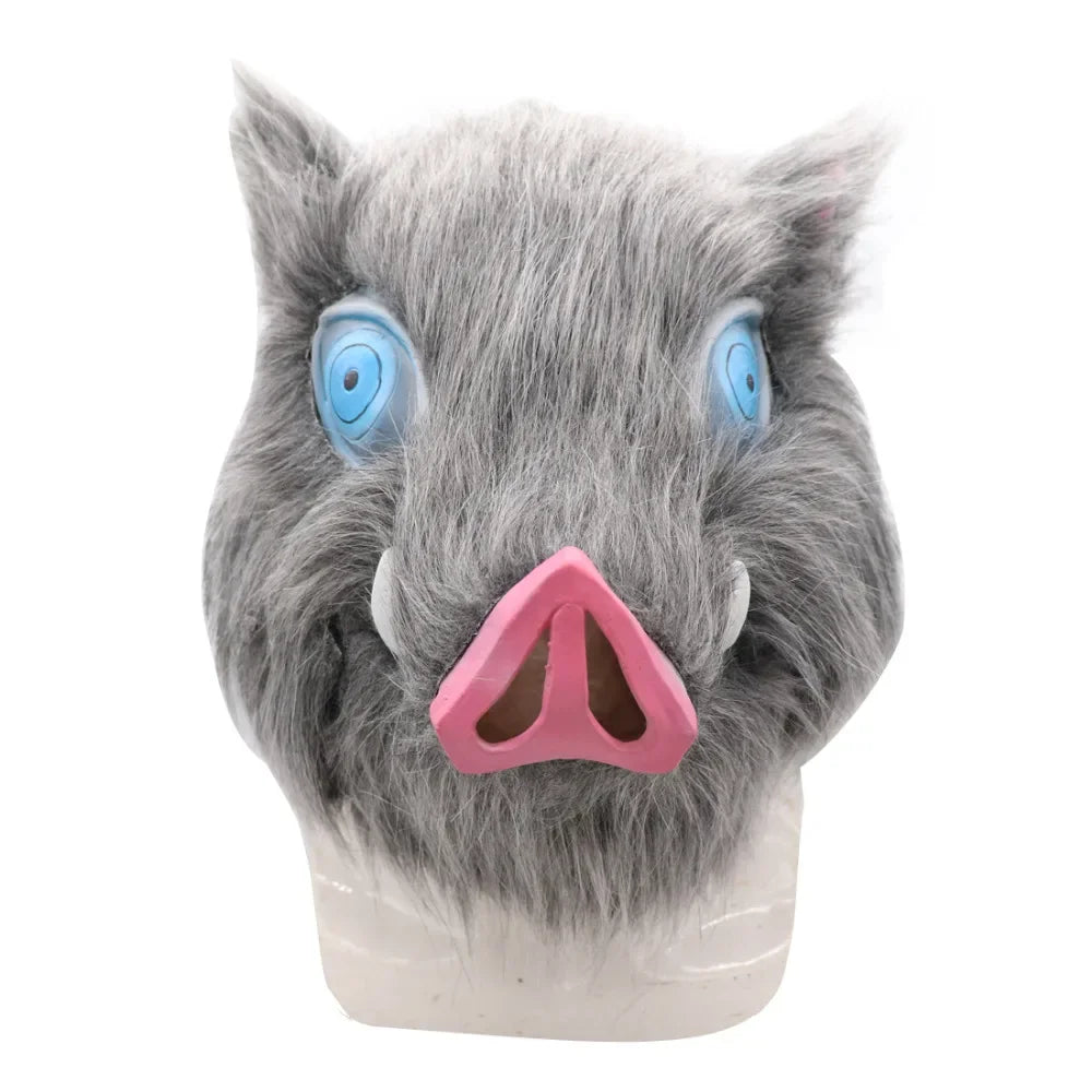 2026 Inosuke Hashibira Mask Helmet Cosplay Hood Hair Pig Mask Headwear Halloween Carnival Costume Prop