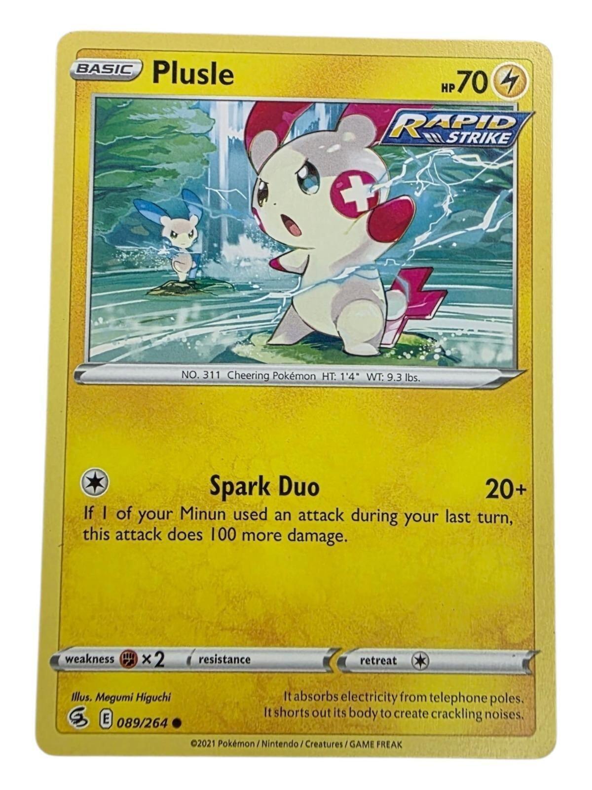 Plusle Pokémon trading card from the SWSH Fusion Strike expansion.