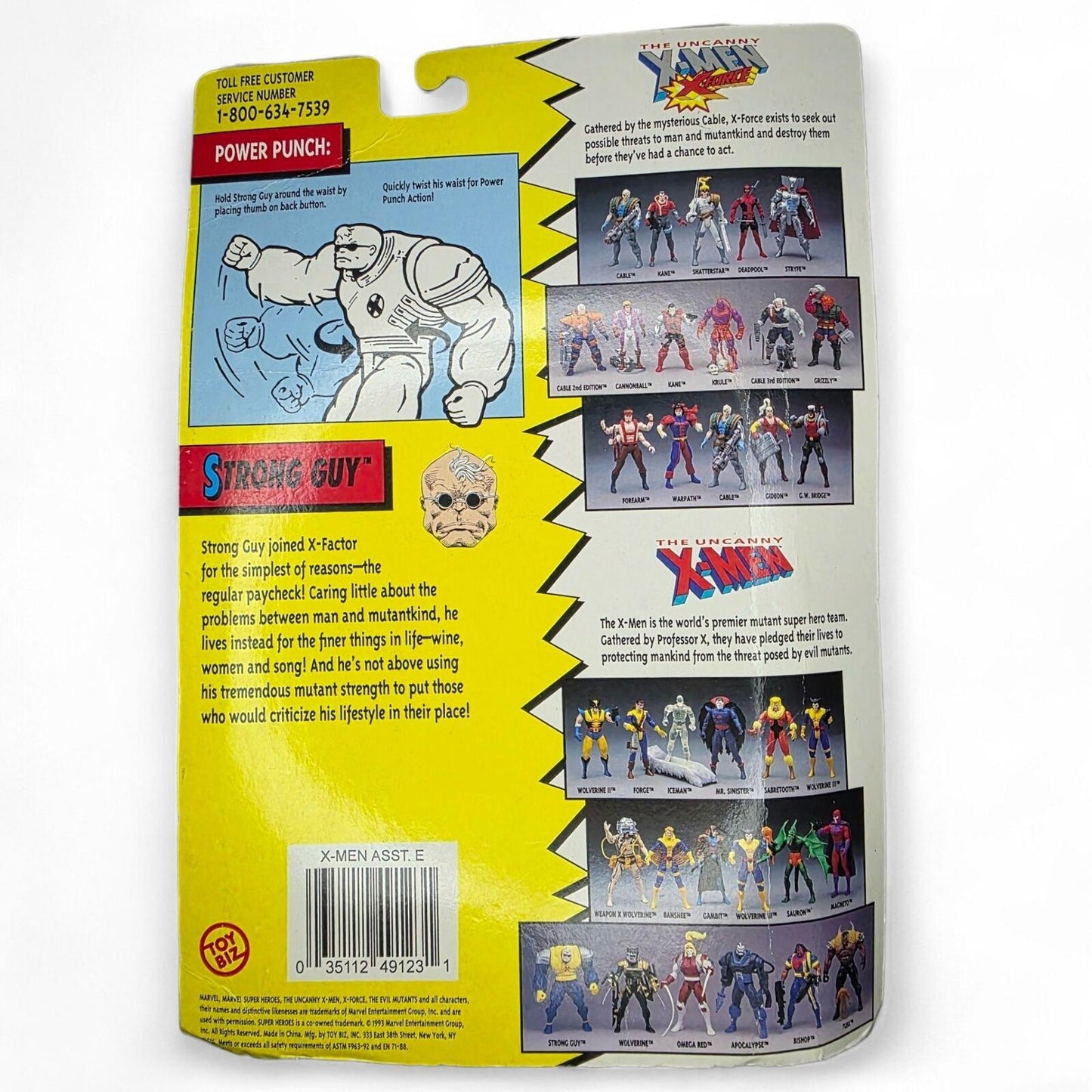 Vintage 1993 Toy Biz The Uncanny X-Men Strong Guy Action Figure Yellow Blue