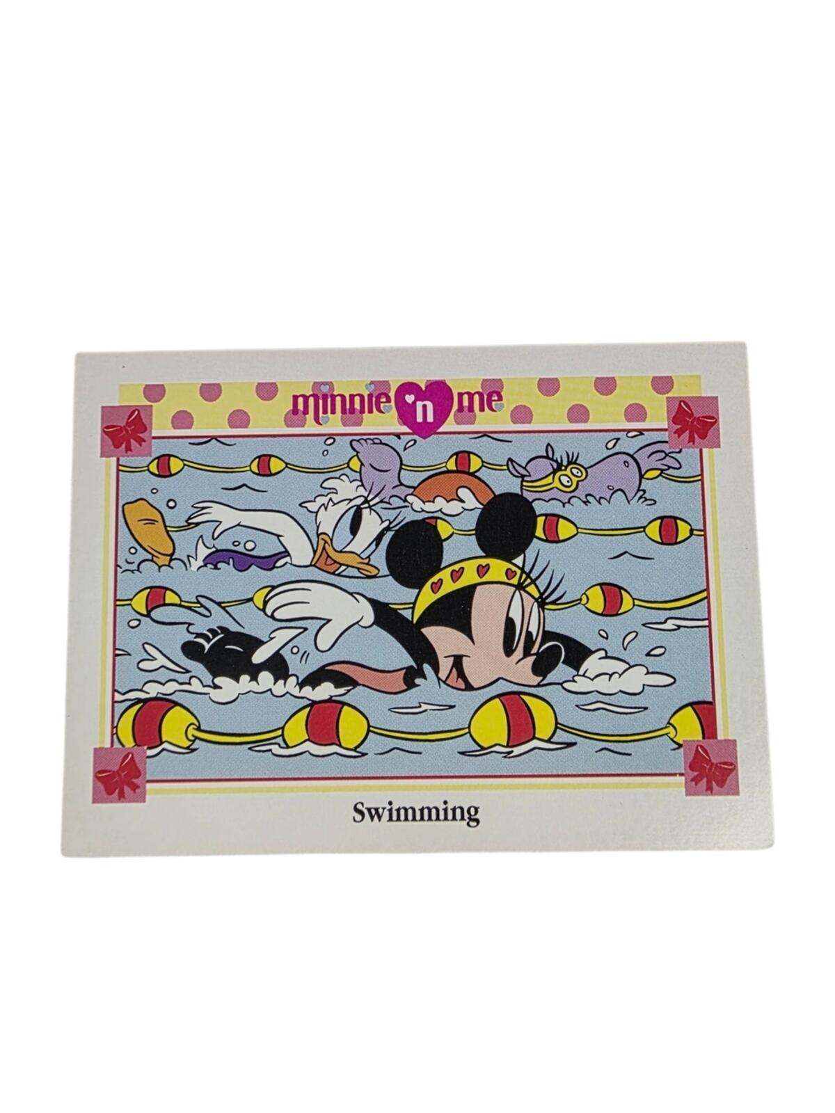 1991 Disney Minnie 'n Me Swimming Trading Card - Pink, Yellow, Blue
