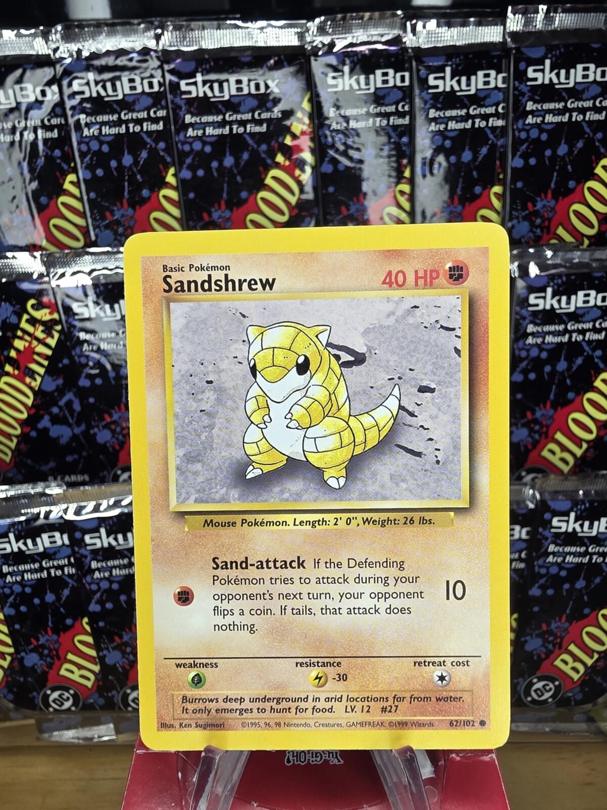 Vintage Base Set 1 Pokemon Sandshrew Trading Card - Yellow