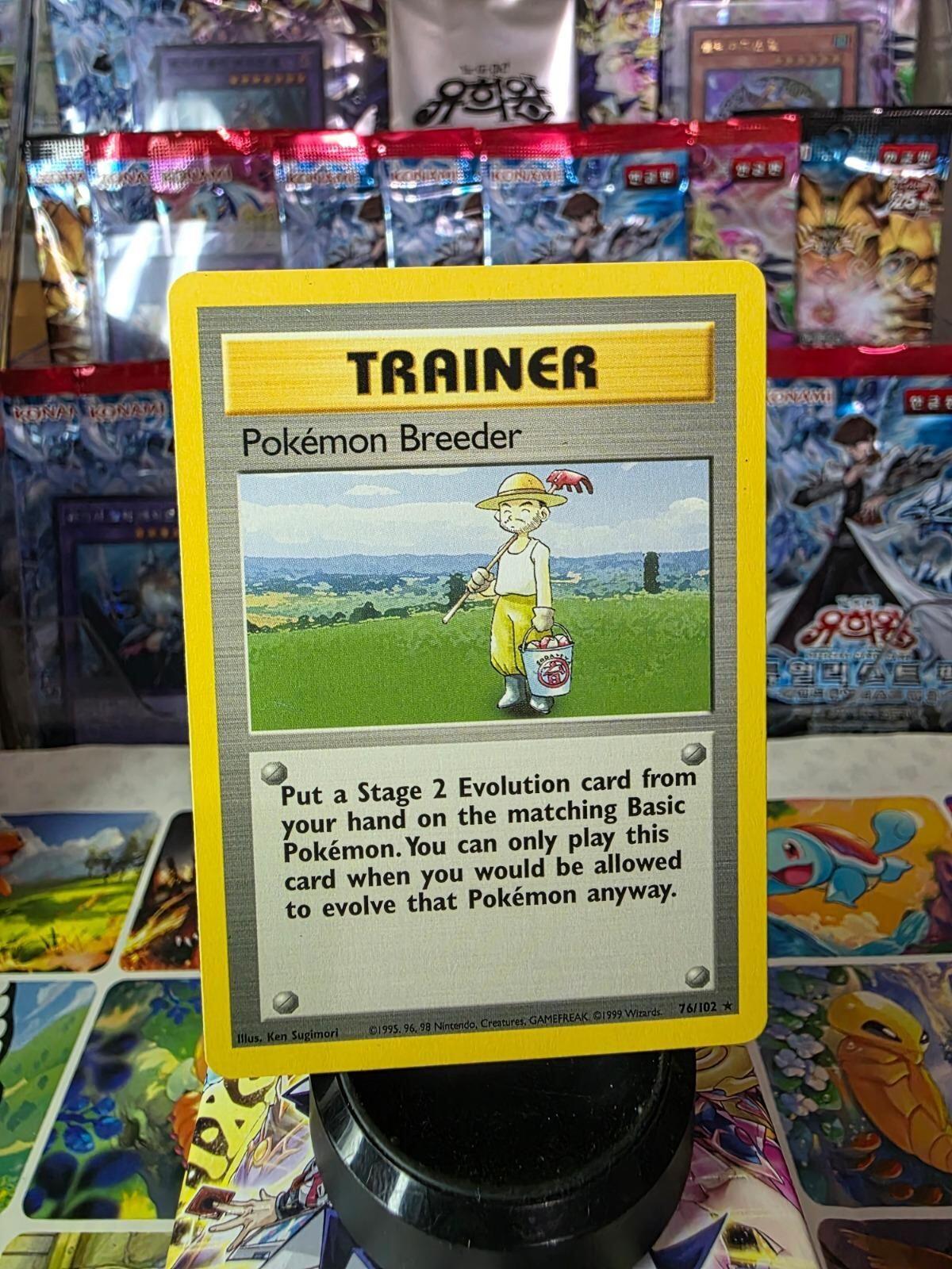 Pokemon Breeder Trainer card from Base Set 2 with yellow border and character art.