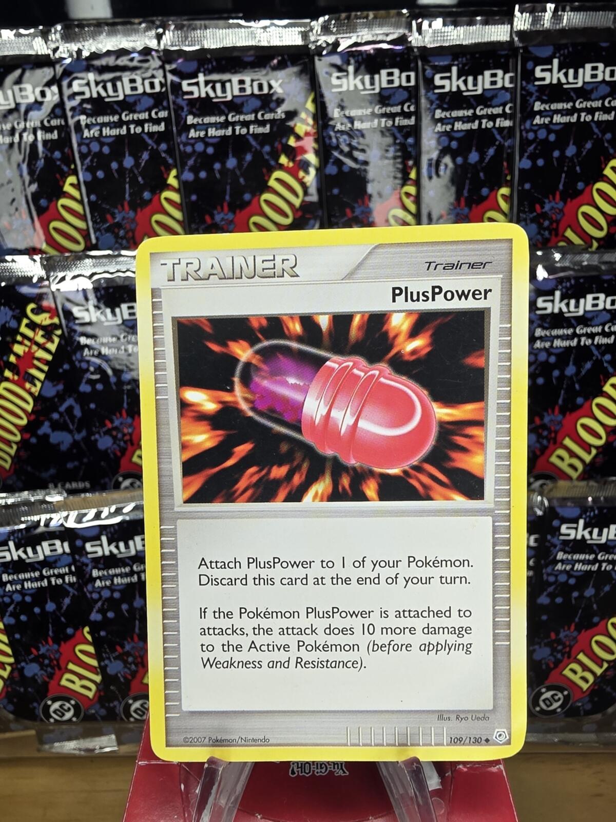 Vintage Pokemon Trainer PlusPower Card - Yellow Border with Pink Capsule Art