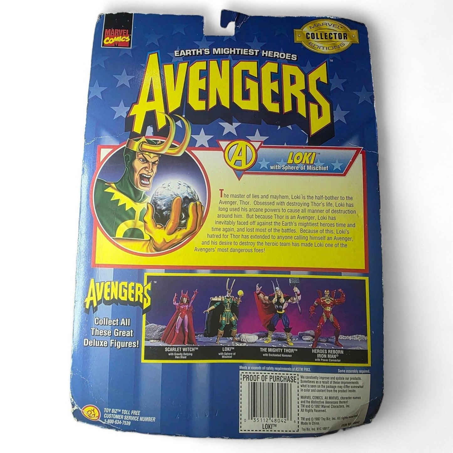 1997 Marvel Loki & Sphere of Mischief Avengers Earth's Mightiest Heroes Figure