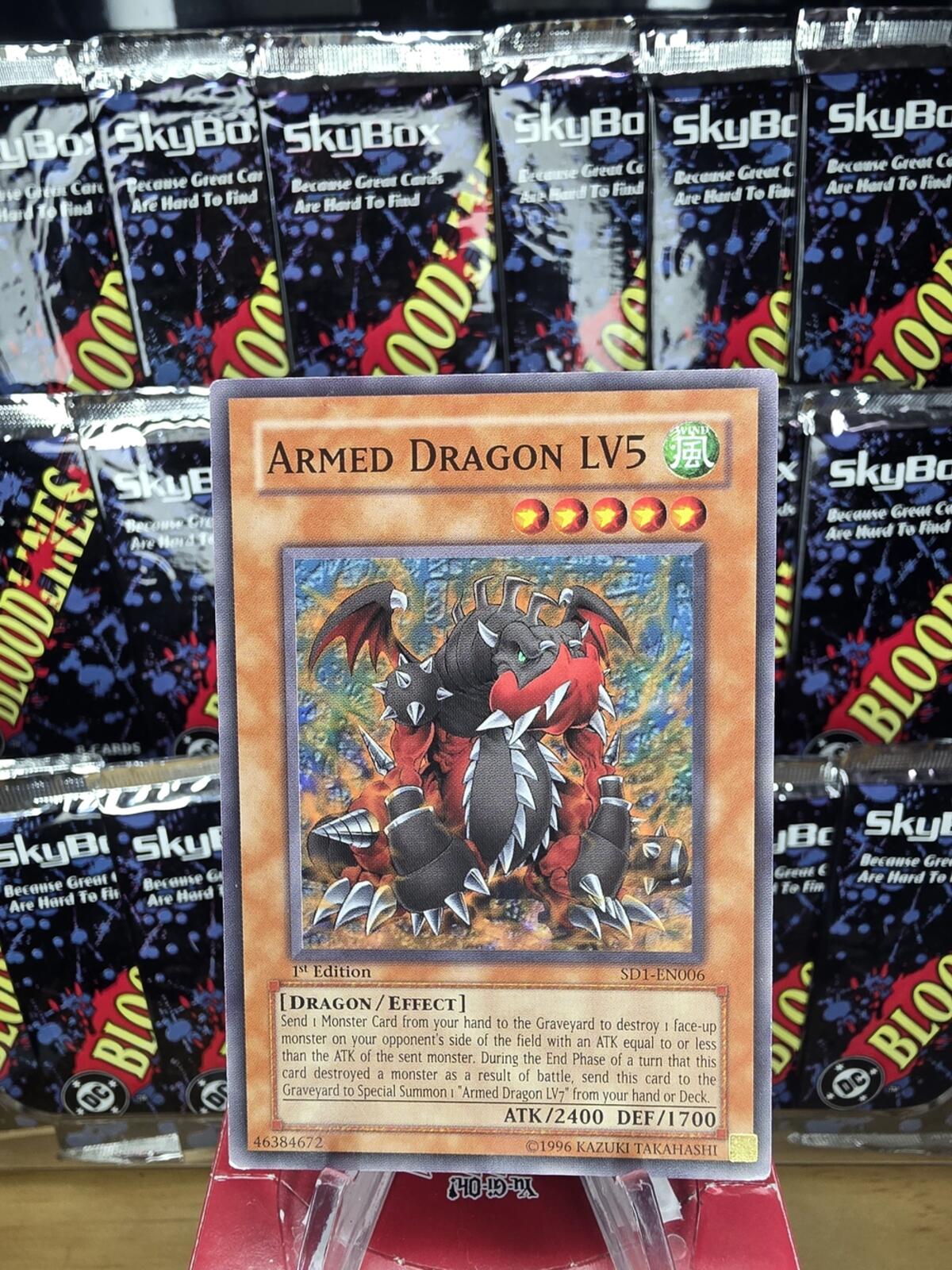 1st Edition Vintage Armed Dragon LV5 Trading Card - Orange and Red Monster Card