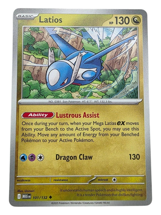 Latios Uncommon trading card featuring a blue dragon flying over a rocky landscape.