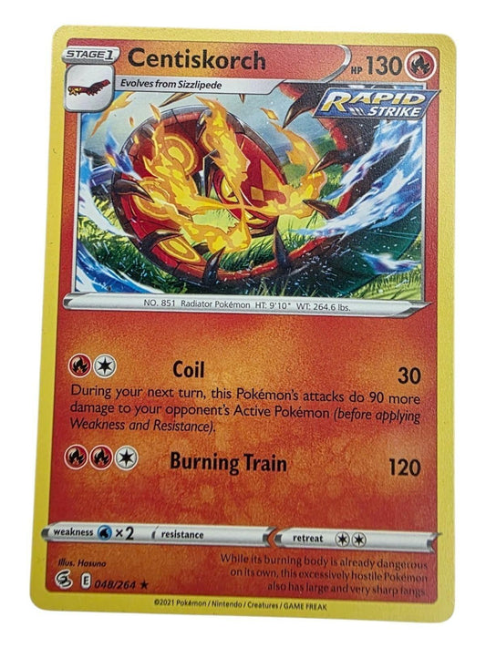 Centiskorch 048/264 rare Pokémon card from SWSH Fusion Strike with 130 HP.