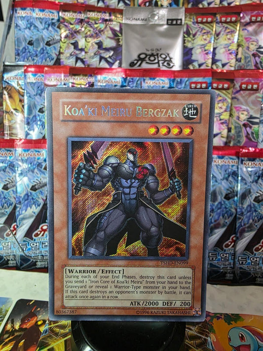 Koa'ki Meiru Bergzak Secret Rare trading card from The Shining Darkness, centered vertically.