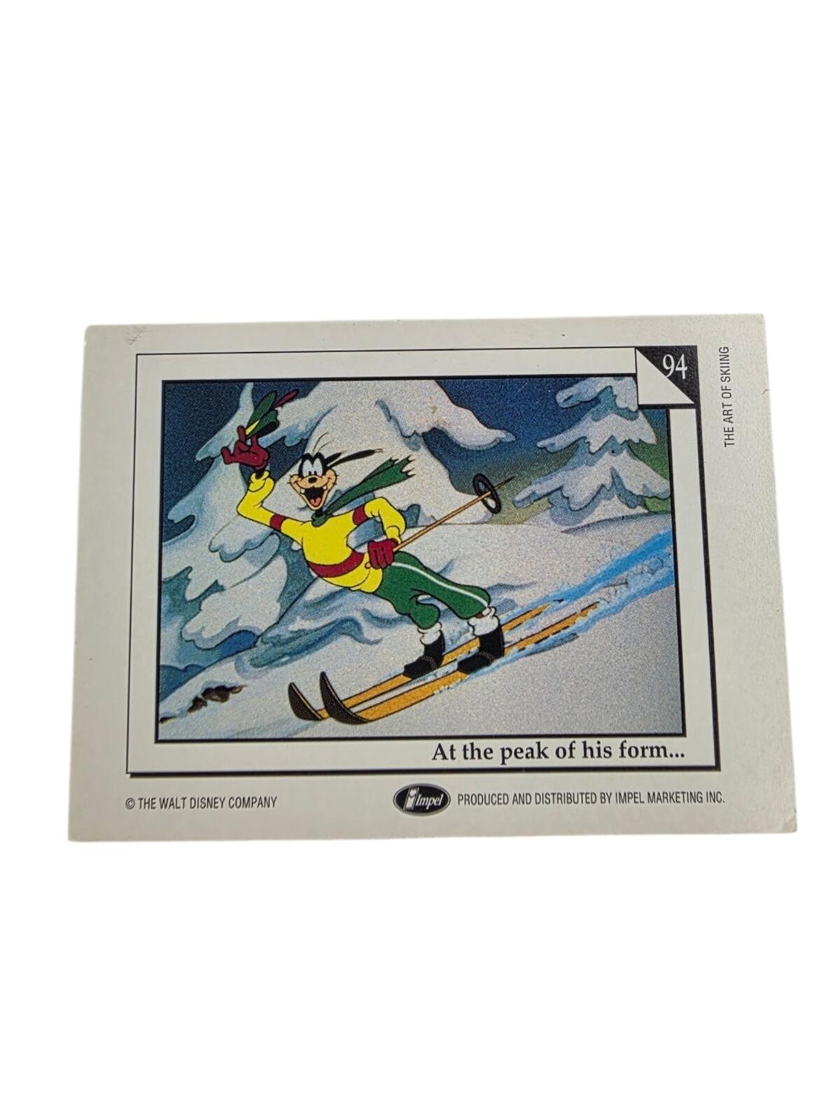 1991 Disney Goofy Skiing Trading Card - Yellow Green Red Blue White