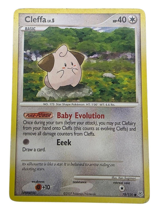 Cleffa 78/130 Diamond and Pearl Pokemon card featuring Baby Evolution and Eeek attacks.