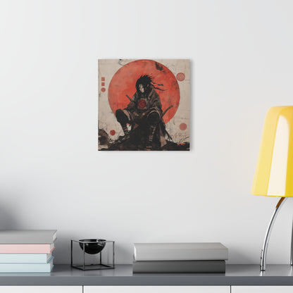 Ghost of the Uchiha acrylic wall art hanging on a white wall above a desk.