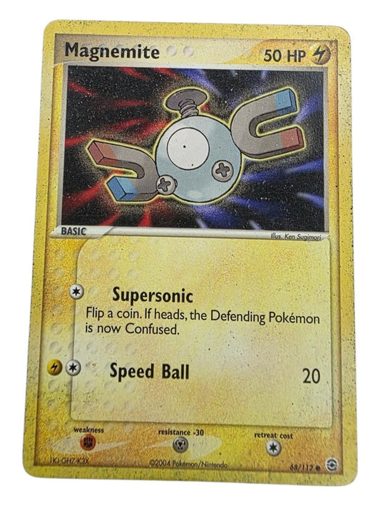 Magnemite Pokémon card featuring artwork of the robotic creature against a dark, cosmic background.