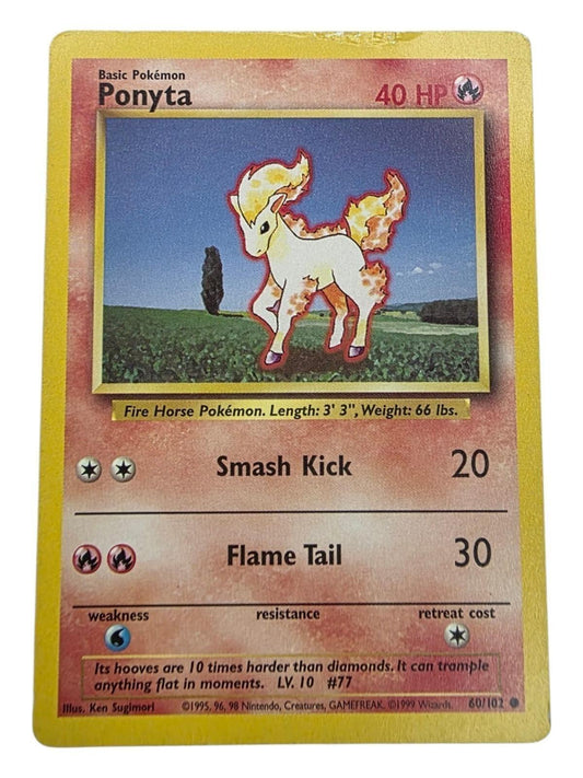 Ponyta basic Pokémon card with 40 HP, featuring Smash Kick and Flame Tail attacks.