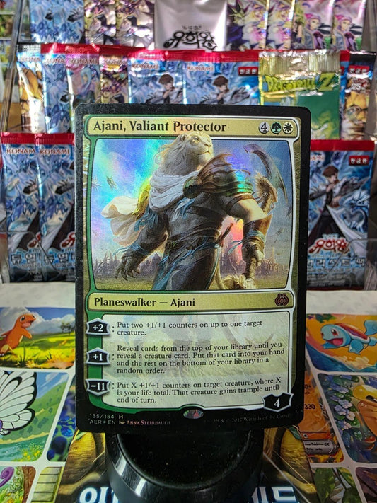Ajani, Valiant Protector foil Magic card from Aether Revolt set.