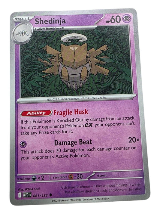 Shedinja 061/132 uncommon Pokémon card with purple border and Fragile Husk ability.