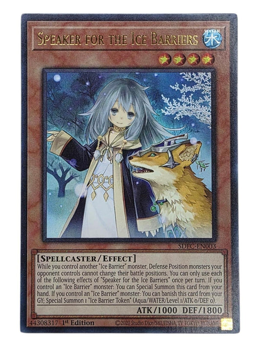 Speaker for the Ice Barriers Ultra Rare Yu-Gi-Oh! trading card.