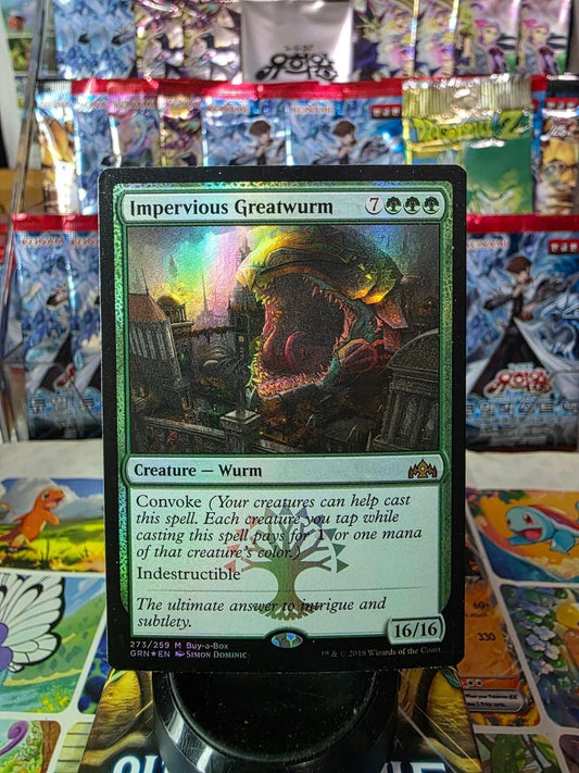 Impervious Greatwurm Foil Magic card with green border and creature stats.