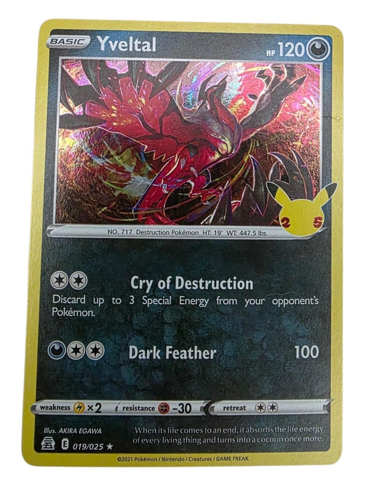 Yveltal Holo Rare Celebrations 019/025 Pokémon trading card.