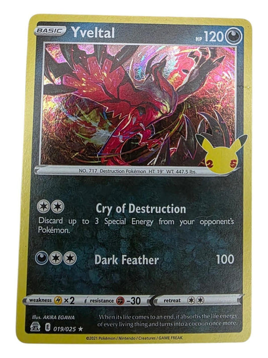 Yveltal Holo Rare Celebrations 019/025 Pokémon trading card.