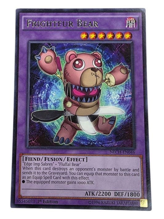 Frightfur Bear 1st Edition trading card featuring a stitched-together pink teddy bear monster.