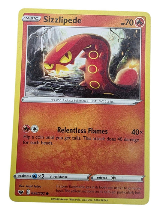 Sizzlipede 038/202 Pokémon card from Sword & Shield Base Set.