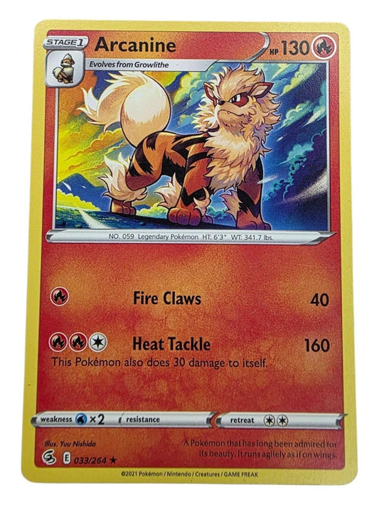Arcanine rare Pokémon card from SWSH08 Fusion Strike, number 033/264.