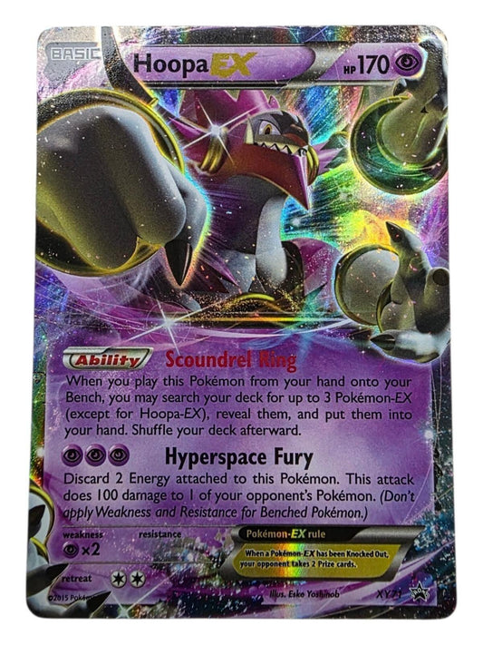 Hoopa EX Holo Promo XY71 Pokémon card with foil finish and purple art.