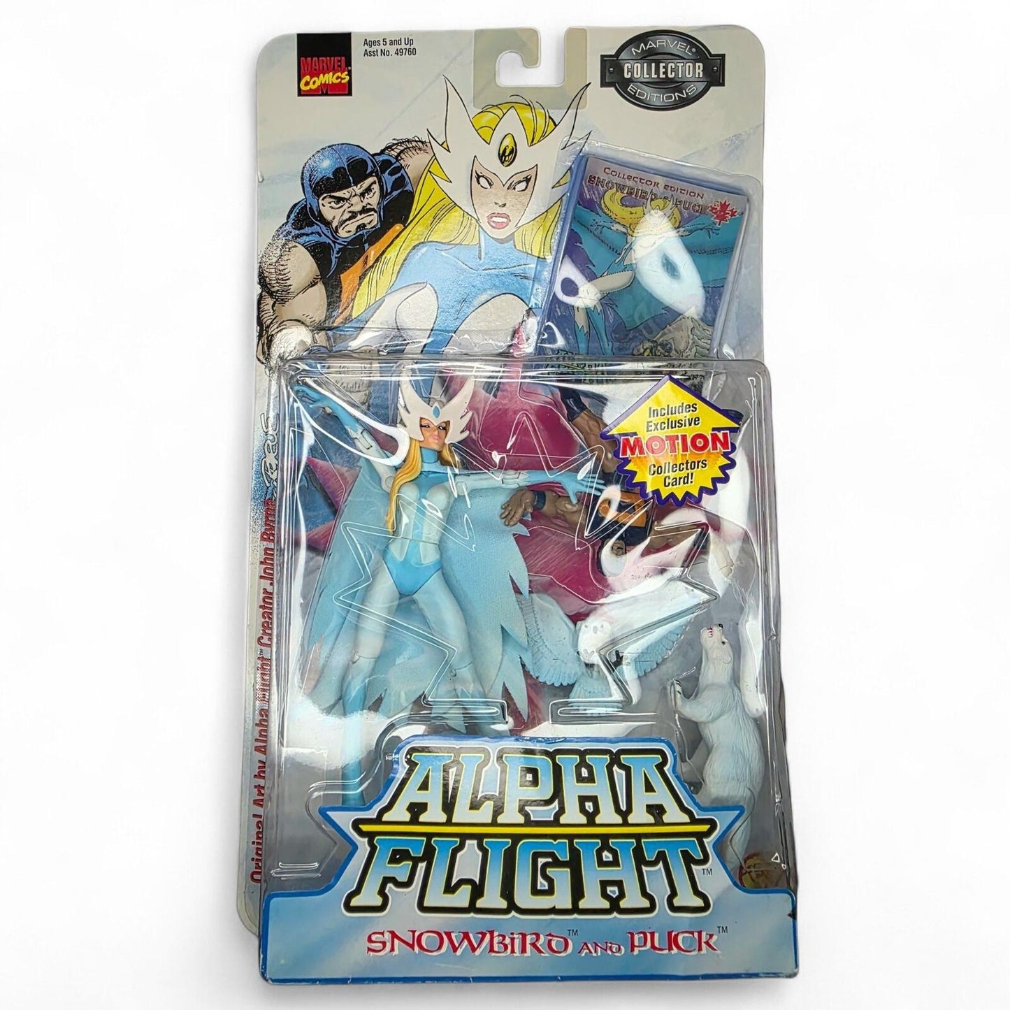 MARVEL COLLECTOR'S ED ALPHA FLIGHT - SNOWBIRD & PUCK ACTION FIGURE & MOTION CARD
