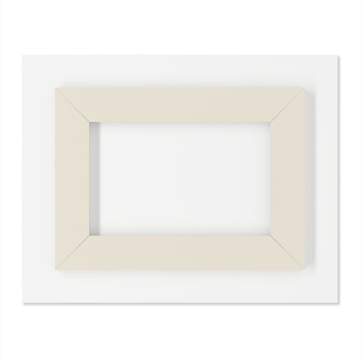 Front view of a rectangular, beige acrylic frame layered over a solid white backing.