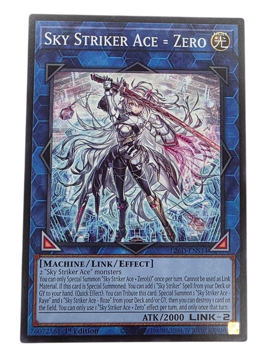Sky Striker Ace - Zero Secret Rare Yu-Gi-Oh! card showing an armored female warrior holding a sword.