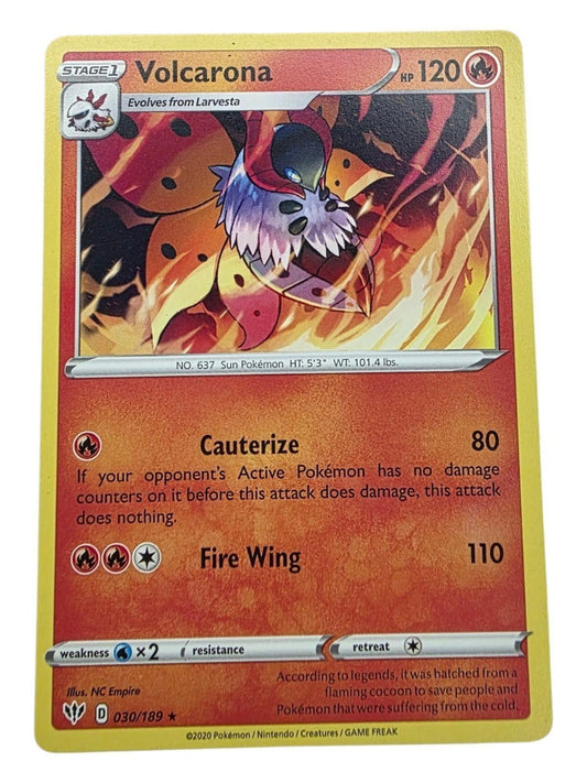 Volcarona 030/189 Pokémon trading card from the Sword & Shield Darkness Ablaze set.