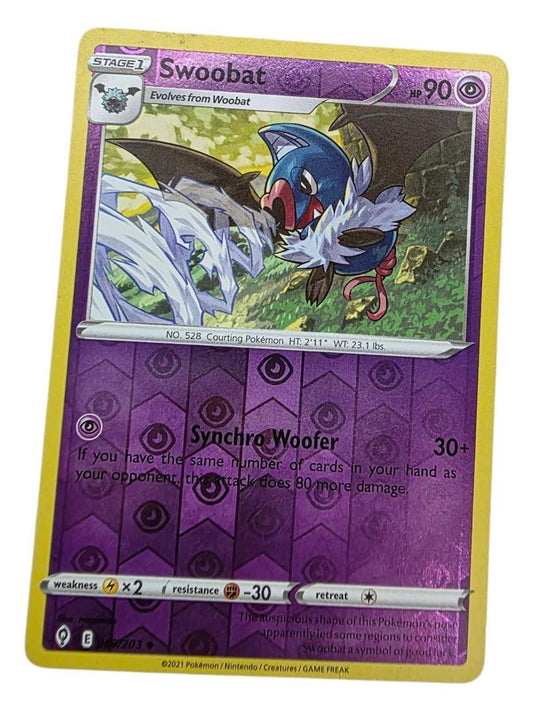 Swoobat Uncommon Pokémon card from Paldean Fates with purple foil background.