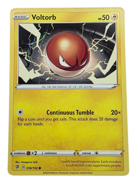 Voltorb 056/192 Pokémon card from Sword & Shield Rebel Clash showing the red and white sphere with lightning.