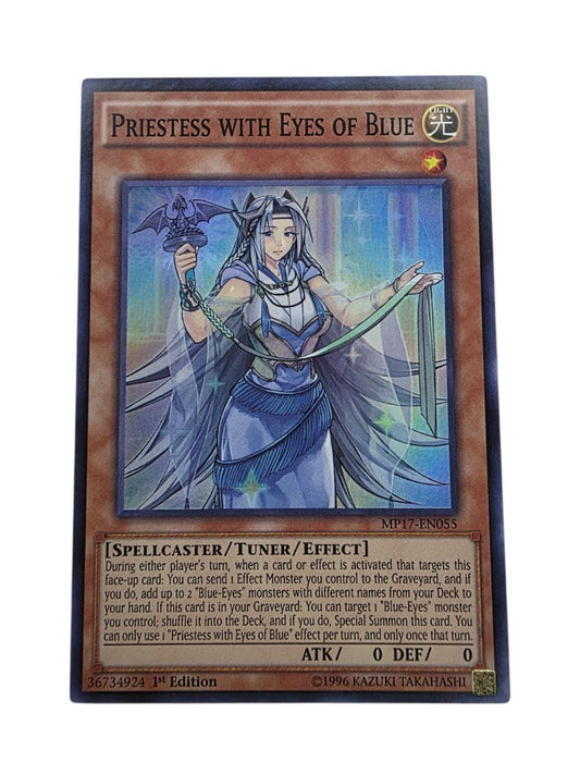 Priestess with Eyes of Blue 1st Edition Super Rare Yu-Gi-Oh! trading card.