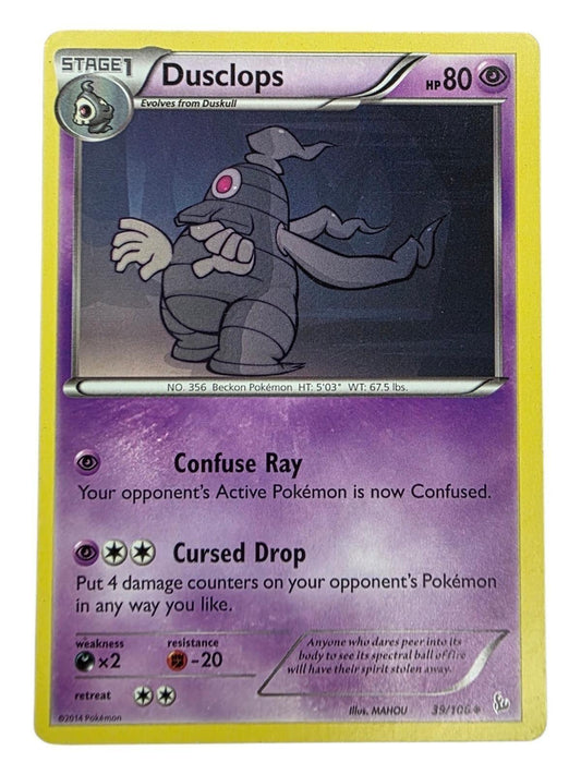 Dusclops Pokémon card from the Boundaries Crossed set with purple background and text.