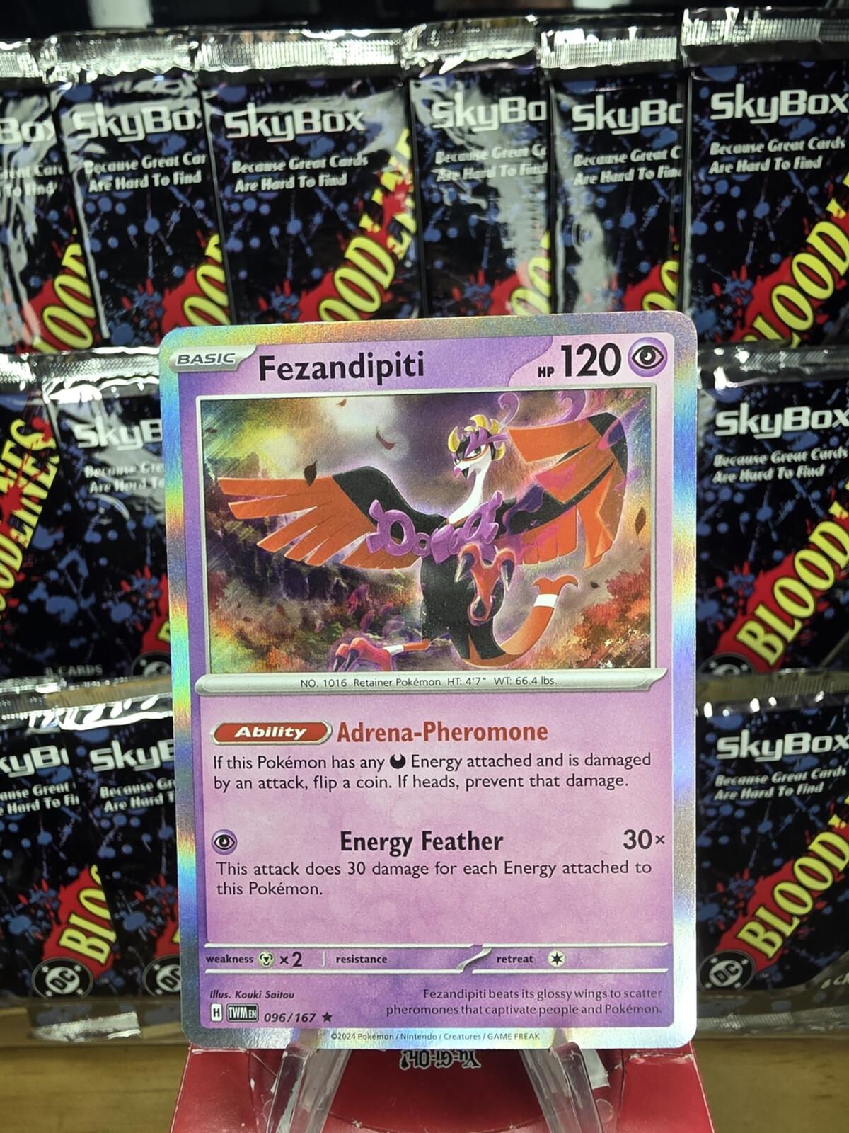 Fezandipiti Pokémon Holo Card — Pink/Purple Art