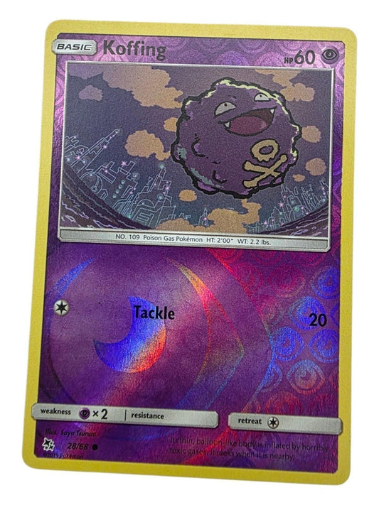 Koffing Common Hidden Fates 28/68 LP trading card with purple foil background.