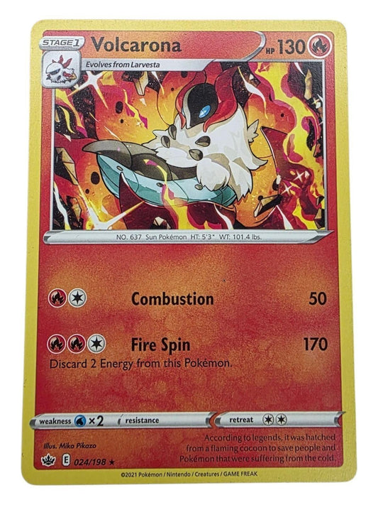 Volcarona 024/198 Pokemon card from Chilling Reign with Combustion and Fire Spin attacks.