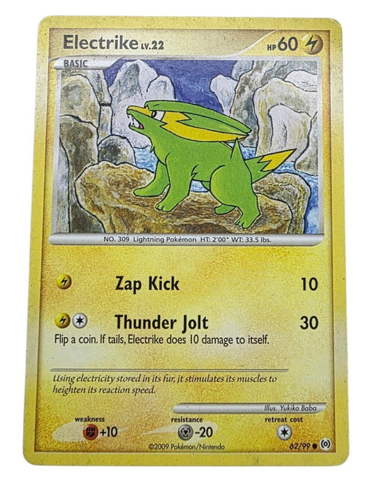 Electrike Pokémon trading card featuring artwork of the green and yellow creature on rocks.