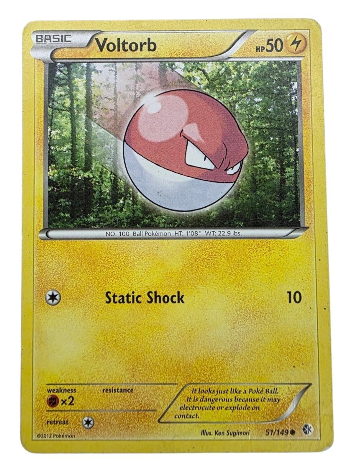 Voltorb Pokemon trading card featuring the Static Shock attack and 50 HP.