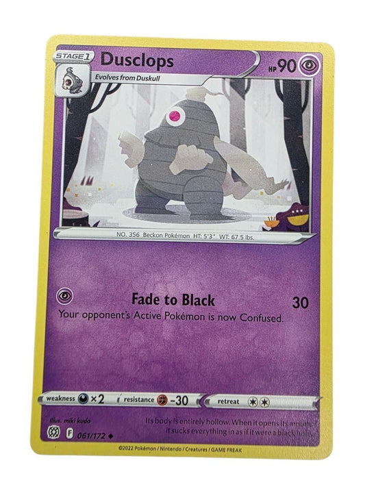 Dusclops Uncommon Pokémon card from the SWSH Brilliant Stars expansion, featuring a purple background.