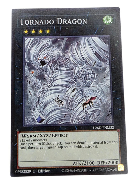 Tornado Dragon 1st Edition Yu-Gi-Oh! card showing a swirling vortex monster.