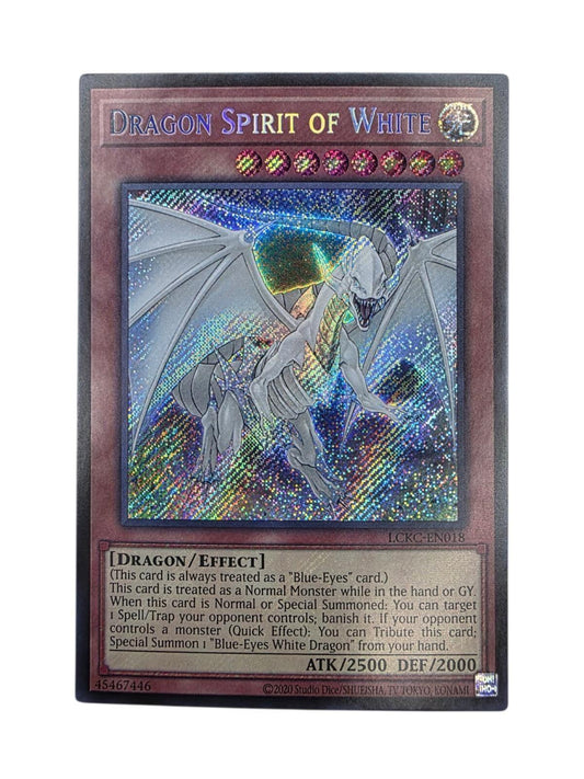 Dragon Spirit of White Yu-Gi-Oh! trading card with holographic art.